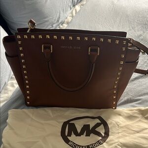 Michael Kors Brown Leather Studded Tote